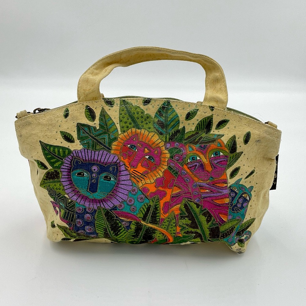 Vintage Laurel Burch Art To Wear Lion Cat Tapestry Handbag Shoulder Purse Bag